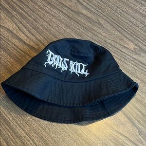 Dolls Kill Black Bucket Hat White Logo Embroidery